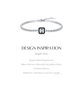 Pulsera de Plata 925 con Diamantes de Corte Esmeralda, Bañada en Rodio, Cadena Geométrica, Joyería Clásica para Uso Diario para Mujer - Product Image 6