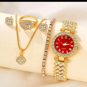 Fashion Gold Women <strong>Watch</strong> Diamond Bracelet+<strong>ring</strong>+necklace+earrings Full Crystal <strong>Watches</strong> Bracelet Gold Chain Clock for Female - Product Image 3