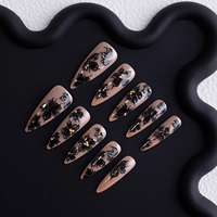 Faux ongles longs, pointus et larges, couleur nude, à presser, motif floral peint à la main, vente chaude, amovibles, pour usage quotidien féminin