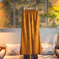 Pantalon en soie de style chinois personnalisé, taille élastique, coupe droite, amincissant, en fil Xiangyun pour femme 5384