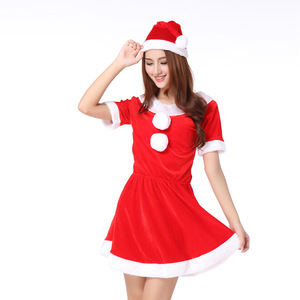 Women Santa <b>Costume</b> Red Short Dress With Hat Fancy Dress For Christmas Party - Product Image 2