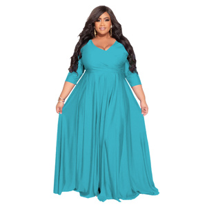 Elegante Vestido Largo con Cuello Cruzado <span class=keywords><strong>y</strong></span> Cintura Imperio, Vestido de Novia de Punto Elástico con Cuello en V <span class=keywords><strong>y</strong></span> Siete Mangas para Mujer - Product Image 5