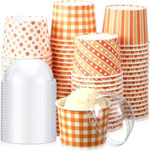 Logo imprimé personnalisable Bol à crème glacée biodégradable Emballage de crème glacée jetable Gobelets en papier ordinaire avec couvercle - Product Image 1