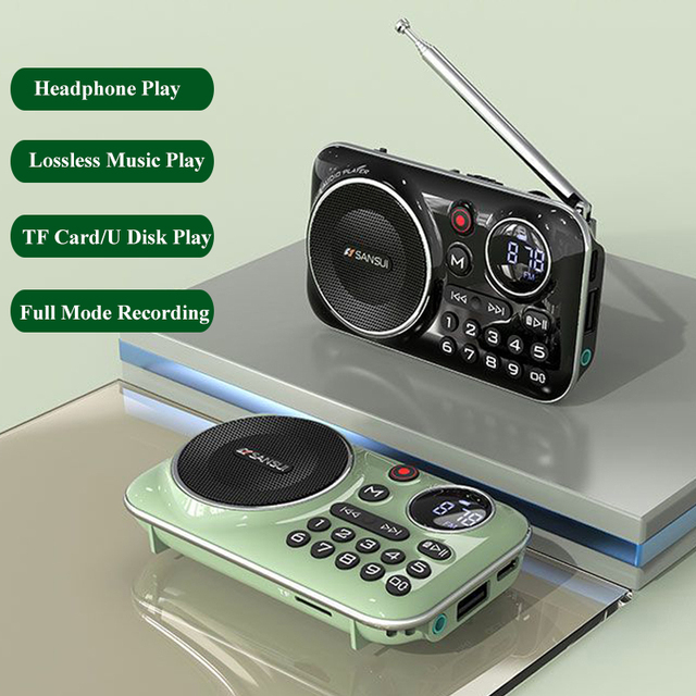 Mini Portable FM Radio for Elderly, BT 5.0, Speaker, Hi Fi, TF, USB, MP3, Music Player, Support Recorder, Headphones