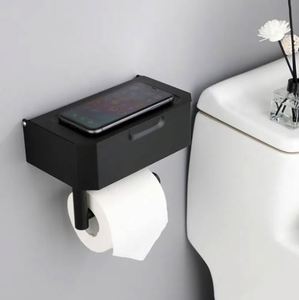 Porte-papier toilette moderne en acier inoxydable noir avec étagère, fixation murale, écologique, pour cuisine et salle de sport - Product Image 2