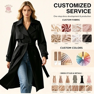 Nouvelle Arrivée Manteau Long Femme Sur Mesure Double Boutonnage Ceinturé Col Revers Coupe-Vent Printemps Automne - Product Image 1