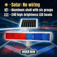 Feux d'avertissement solaires à coque en aluminium, six ensembles, feux stroboscopiques LED double face rouge et bleu pour les intersections routières
