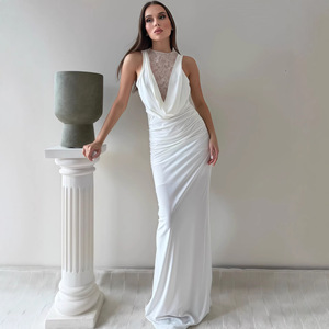 Robe longue évasée dos nu style français, tendance transfrontalière, été 2026, sexy, avec dentelle ajourée en polyester - Product Image 1