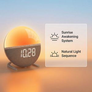 Réveil intelligent JM4 avec lumière LED Sunrise, veilleuse intelligente à changement de couleur, horloge de bureau numérique moderne à intensité variable, OEM ODM - Product Image 5