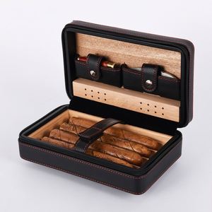 Four-Pack Mellow Moisturizing Cigar Set Portable Zipper Leather Bag with Spanish Cedar Wood Gift Box Travel Companion - Product Image 1