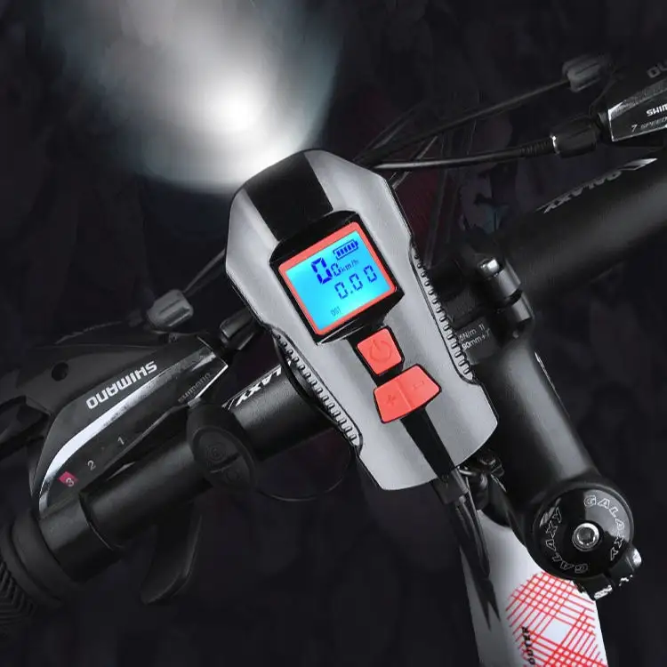 방수 350 루멘 1500mAh USB 충전식 자전거 라이트 경적 코드 미터 디스플레이와 함께 전면 손전등 자전거 라이트 주도