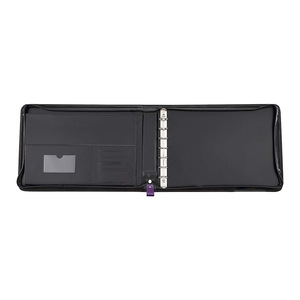 Deluxe Purple Zippered Extra Card Case Business Size 600 Check Capacity PU Leather 7 Ring Checkbook Binder