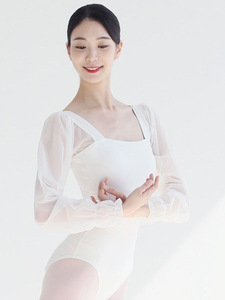 Justaucorps de ballet noir en nylon à manches bouffantes, dos ouvert, body de gymnastique en maille à col carré, taille élastique, pour entraînement de <span class=keywords><strong>danse</strong></span> de <span class=keywords><strong>ballerine</strong></span> - Product Image 3