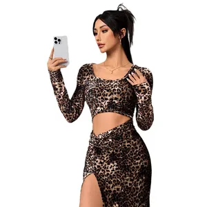 <span class=keywords><strong>Vestido</strong></span> Maxi con Estampado de <span class=keywords><strong>Leopardo</strong></span> para Mujer, Estilo Sexy Y2K, Diseño con Aberturas, Disponible en <span class=keywords><strong>Amarillo</strong></span> y Negro, Venta al Por Mayor, MOQ Bajo - Product Image 5