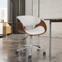 Fauteuil de bureau exécutif moderne en contreplaqué de noyer, siège inclinable en cuir blanc, design ergonomique, pivotant et réglable en hauteur