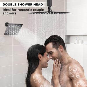 Juego de ducha termostática de techo cuadrado ennegrecido, sistema de baño en la pared, mezclador oculto de lluvia, accesorios de grifos de mano - Product Image 2