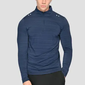 Maglietta da uomo con stampa Logo personalizzata riflettente sport Fitness Fitness 4 vie elasticizzata Raglan a maniche lunghe con Zip a quarti per uomo