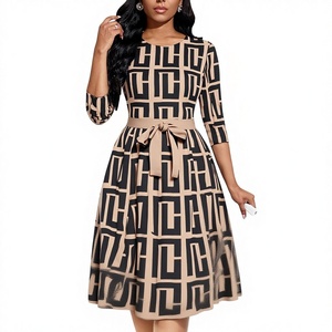 Abiti da donna midi a trapezio per la chiesa, vestito svasato con <span class=keywords><strong>maniche</strong></span> a <span class=keywords><strong>3</strong></span>/<span class=keywords><strong>4</strong></span> per feste - Product Image 1