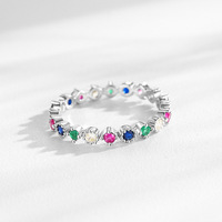 Bague empilable Mylove personnalisée en argent sterling 925 plaqué rhodium avec perles et zircons cubiques colorés, motif éternité arc-en-ciel, vente en gros