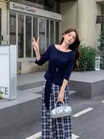 2025 début automne nouvelle mode femmes ensemble décontracté Design Unique mi-manches T-Shirt & taille haute minceur Plaid jambe large un ensemble