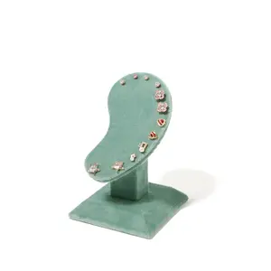 Pabrik langsung anting-anting beludru hijau Tampilan berdiri bentuk telinga tempat penyimpanan perhiasan 6 pasang anting-anting Stud tampilan penyimpanan
