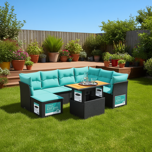 Set Divano da Esterno in Polyrattan per 8 Persone con Cuscini, Design Moderno e Contemporaneo - Product Image 2