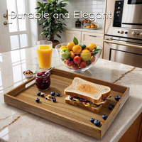 Plateau rectangulaire en bois d'acacia et de noyer, plateau à thé à bulles, plateau à gâteaux, plateau à pain, plateau à petit-déjeuner, plateau à collations, fournitures hôtelières, plateau à thé pour restaurant