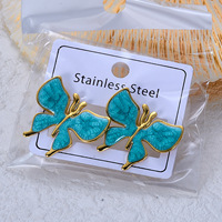Boucles d'oreilles clous papillon en émail plaqué or 18 carats en acier inoxydable pour femme, bijoux fantaisie géométriques irréguliers haut de gamme, vente en gros, cadeau