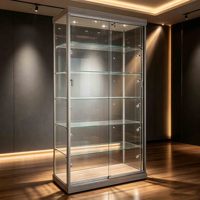 LED-beleuchtete Vitrine aus gehärtetem Glas mit abschließbarer Tür und Glasregalen für Geschäfte