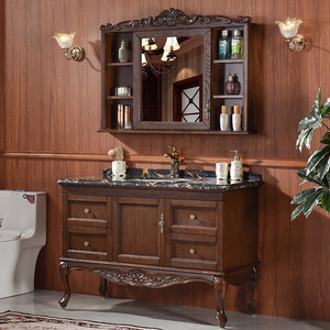 American style oak ceramic integrated basin intelligent mirror cabinet solid wood floor standing bathroom cabinet - Product Image 3