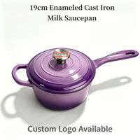 Casserole miniature avec couvercle LFGB FDA 19 cm, pot à lait, compatible four et induction, logo personnalisé OEM, ustensiles de cuisine en fonte émaillée, pot de cuisson