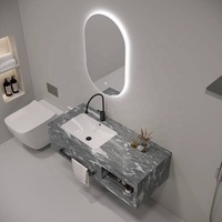 Conjunto de Muebles de Baño de Pared Premium Personalizados con Lavabo Cerámico Empotrado y Encimera de Piedra Sinterizada para Proyectos Hoteleros