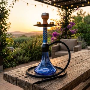 Juego de Cachimba de Vidrio Azul con Base de Metal, Pipa de Agua Portátil con 4 Chimeneas Coloridas para Salón y Fiestas - Product Image 3