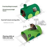 Tunnel à gratter pour chat en carton ondulé non tissé, avec motif train en cuir vert, jouet ludique et abri pour chat