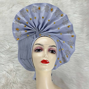 Prix usine perlé femmes rouge Auto Gele fête africaine Headtie Aso Oke avec des pierres pour la fête de désherbage - Product Image 6