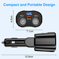 Adaptateur allume-cigare 150W avec ports USB-C 30W et QC3.0 18W multi-ports, interrupteur à bouton et voltmètre LED pour GPS, caméra embarquée et téléphone