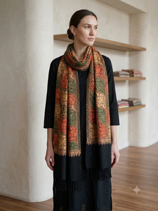 Elegant Embroidered Digital Print Viscose Shawl Long Fringe Traditional Winter <b>Scarf</b> Soft Warm Breathable Durable Classic - Product Image 3