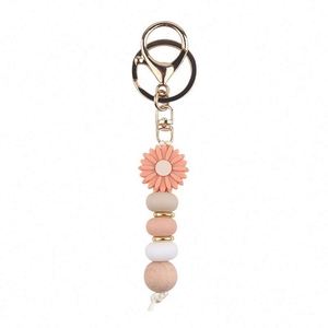 Small Daisy DIY Eco-Friendly Carabiner <b>Keychain</b> Pendant Silicone Bead String Bag Bracelet with <b>Keychain</b> - Product Image 5
