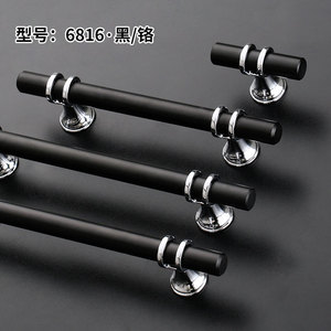 Black Chrome Cabinet Bar Handle 6816 Minimalist <b>Wardrobe</b> Furniture Hardware - Product Image 1