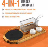 Ensemble de plateaux de service Burger Plateau à fromages en bois de bambou de qualité supérieure avec paniers à frire en acier inoxydable Condiment en porcelaine céramique