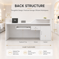 Comptoir de réception moderne blanc pour salon de beauté avec éclairage LED bleu, comptoir d'accueil personnalisé avec logo pour centre médical et esthétique