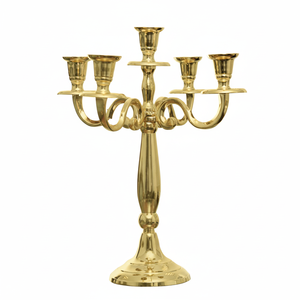 เชิงเทียนโลหะชุบทอง5แขนสำหรับตกแต่งโต๊ะ - Product Image 1