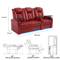 Canapé de salon moderne trois places en cuir véritable pour home cinéma avec fauteuil inclinable réglable