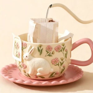 Nordic Luxury Bunny Tea Cup and Saucer Spring <strong>Easter</strong> Bunny Floral and Butterfly Tea Cup and Saucer Flower Rabbit <strong>Mug</strong> - Product Image 5