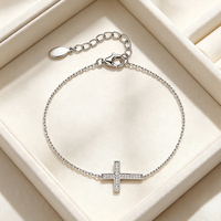 Ensemble collier et bracelet à maillons minimalistes en argent sterling 925 plaqué rhodium, best-seller, avec pendentif croix et pierres en zircon, pour femmes