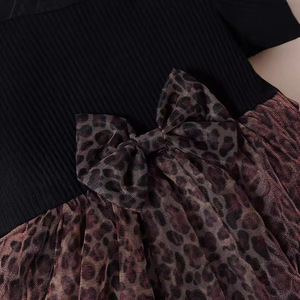Commercio all'ingrosso ODM OEM a maniche corte a coste cuciture leopardate maglia abito per ragazze estate vestiti per bambini per bambini - Product Image 5