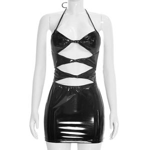 Viviblook D26DS057 Vestido Sexy de Verano para Mujer, Sin Mangas, Cuello Halter, Mini Vestido Ajustado con Aberturas y Parches - Product Image 3