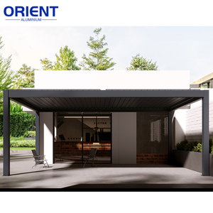 Pergola LED en aluminium, structure <span class=keywords><strong>de</strong></span> pergola en aluminium 6x4, 4 poteaux, pergola en aluminium d'extérieur avec porte coulissante en verre - Product Image 5