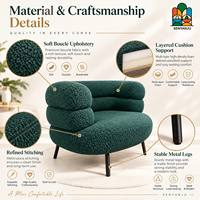 Fauteuil d'appoint moderne en tissu bouclé, fauteuil bas de gamme bleu ardoise pour salon, style américain et européen