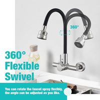Robinet de cuisine mural, robinetterie murale en acier inoxydable avec 4 types de jets d'eau, robinets de cuisine avec bec flexible